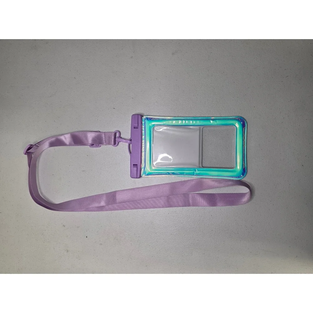 Iridescent Waterproof Phone Pouch Universal Case with Adjustable Lanyard Purple